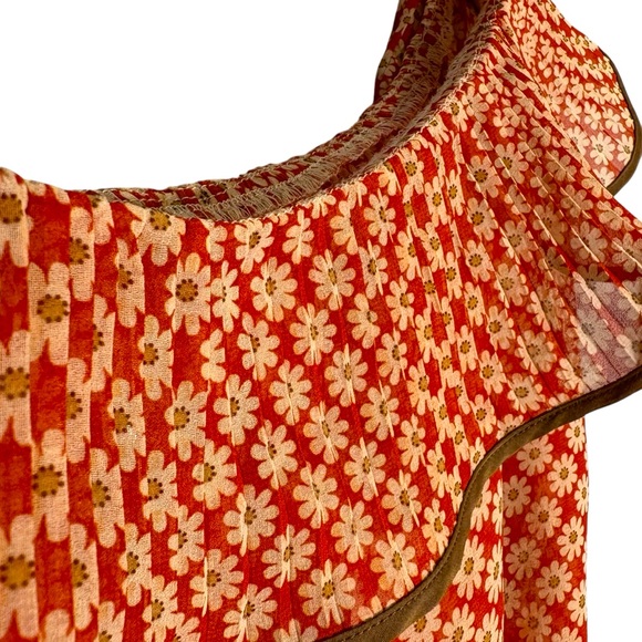 A’REVE | Women’s Red Semi-Sheer Floral Accordion Ruffle Neck Blouse size Medium - Picture 11 of 11